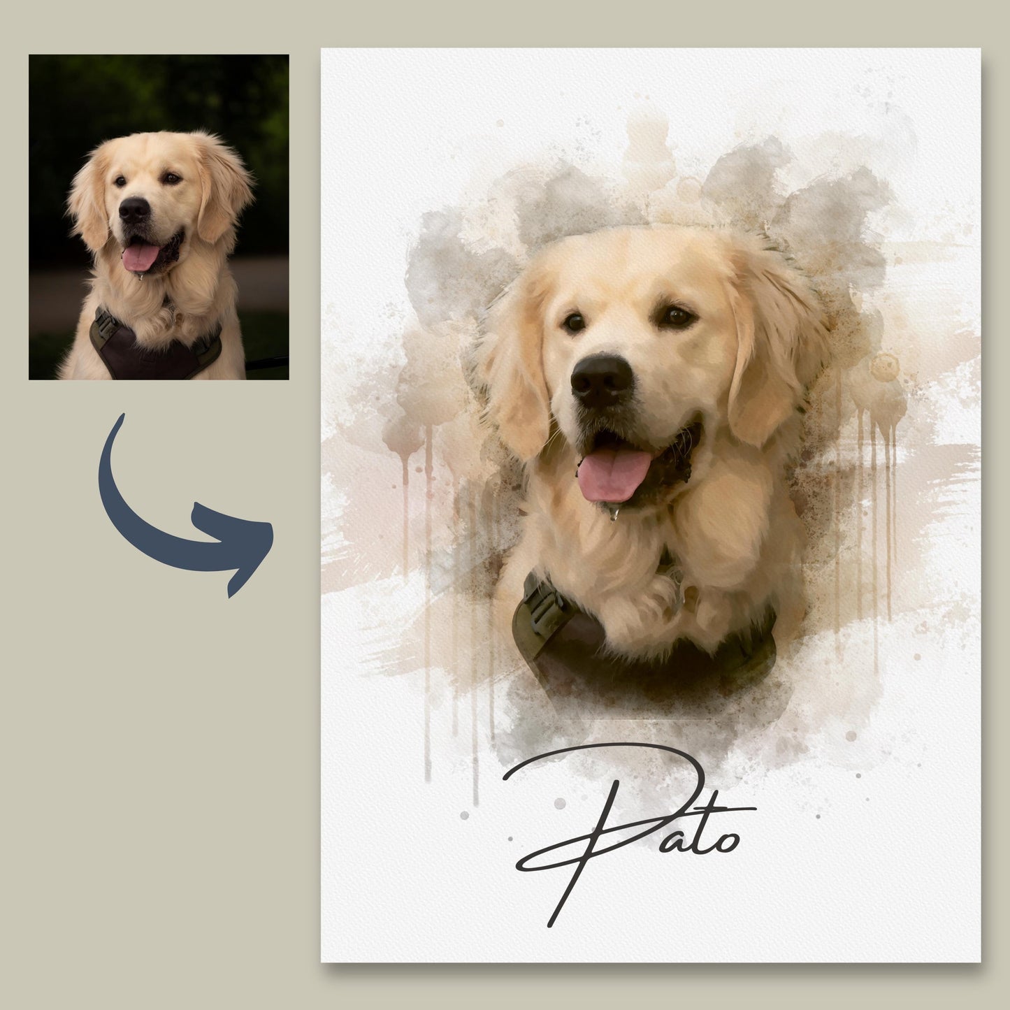 Custom Digital Watercolor Pet Portraits From Photo