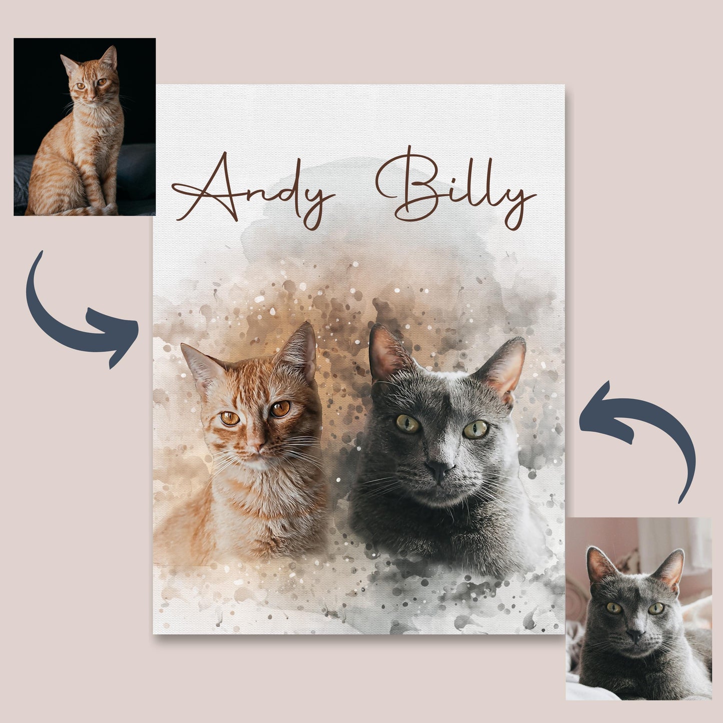 Custom Watercolor Pet Portraits From Different Pet Photo