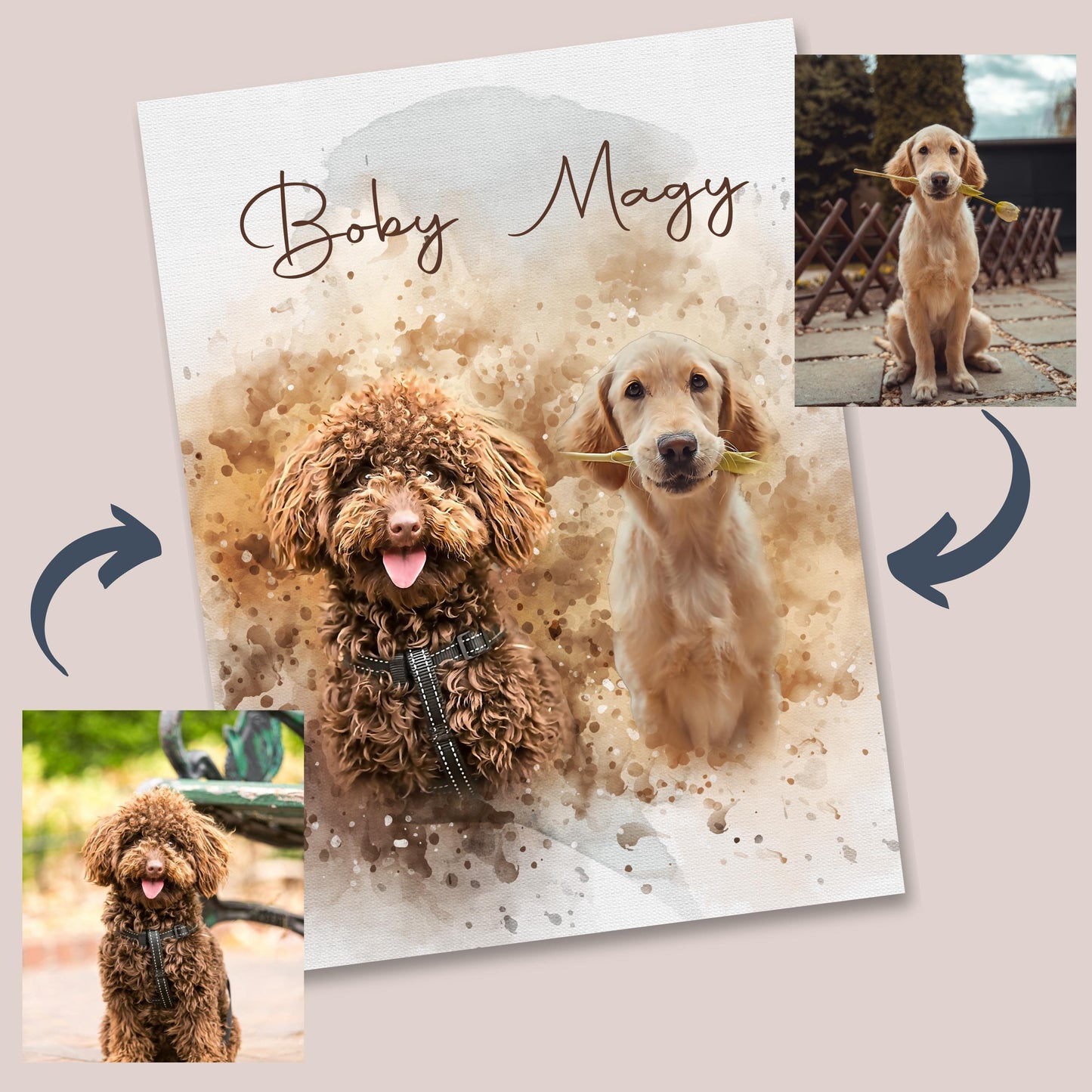 Custom Watercolor Pet Portraits From Different Pet Photo